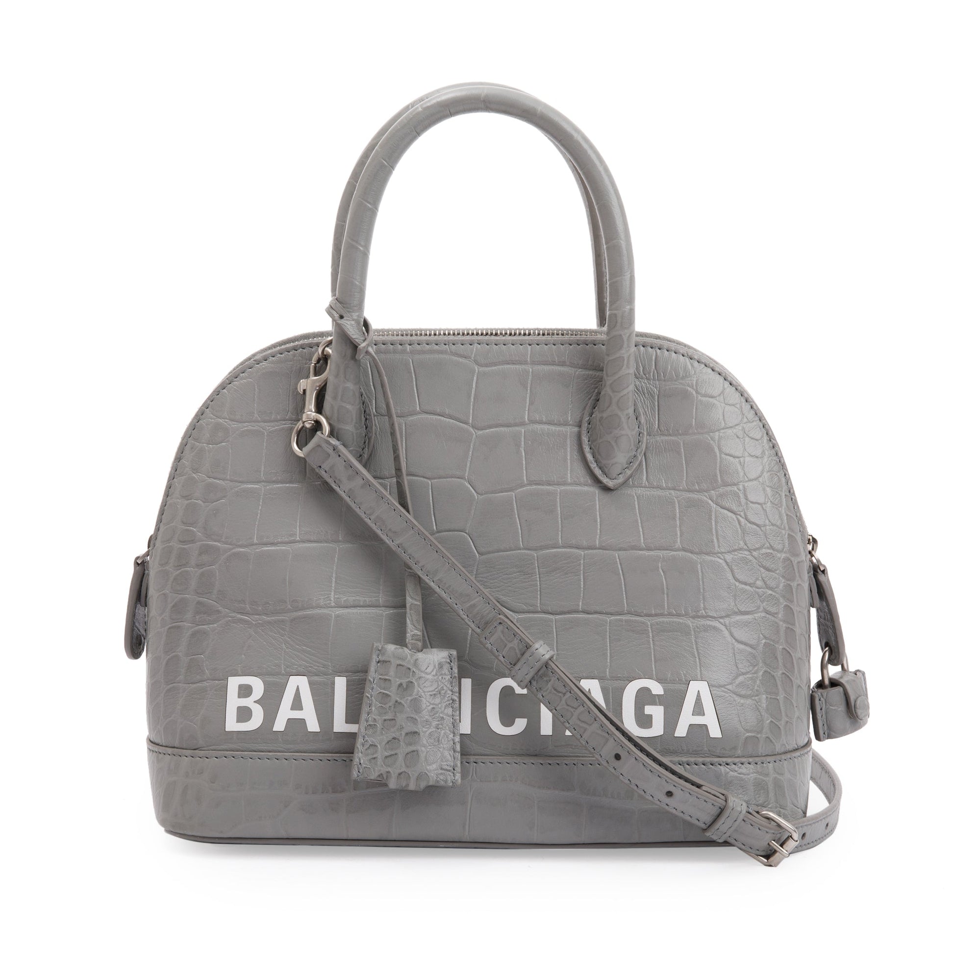 Balenciaga Grey Croc Embossed Ville Top Handle Bag Travel Bag