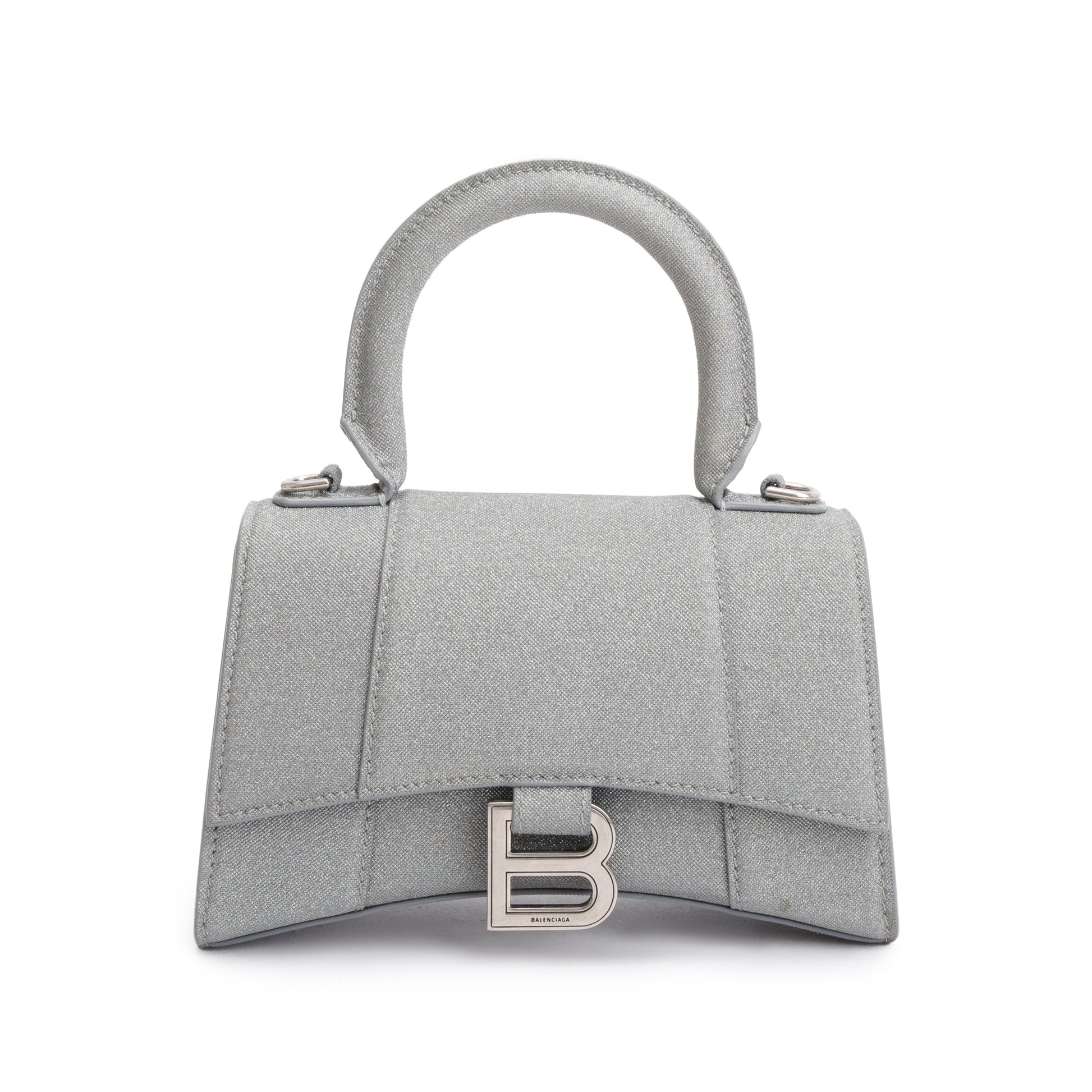 Balenciaga Grey Glitter Fabric Xs Hourglass Top Handle Travel Bag