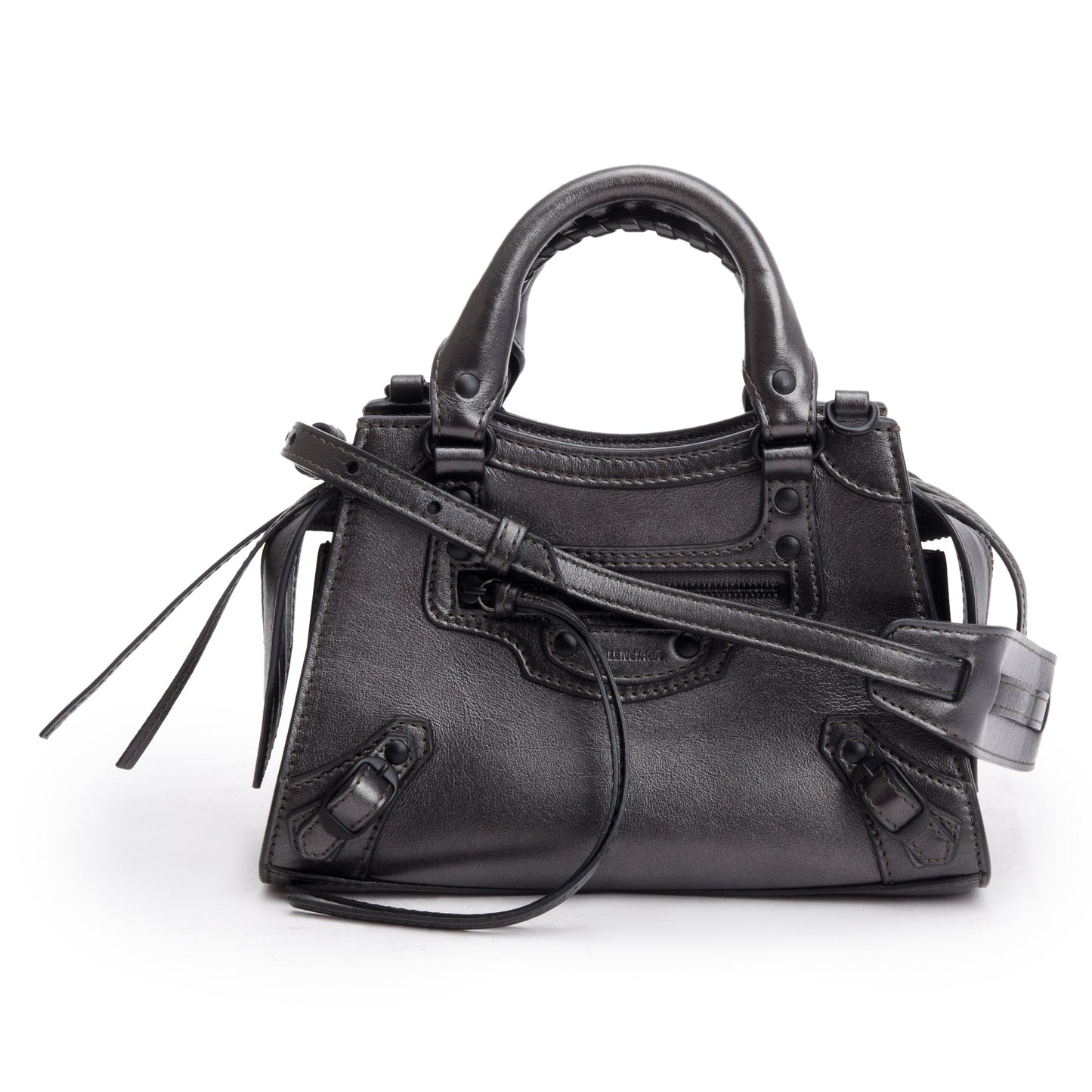 Balenciaga Grey Metallic Calfskin Neo Classic Top Handle Leather Mini Travel Bag
