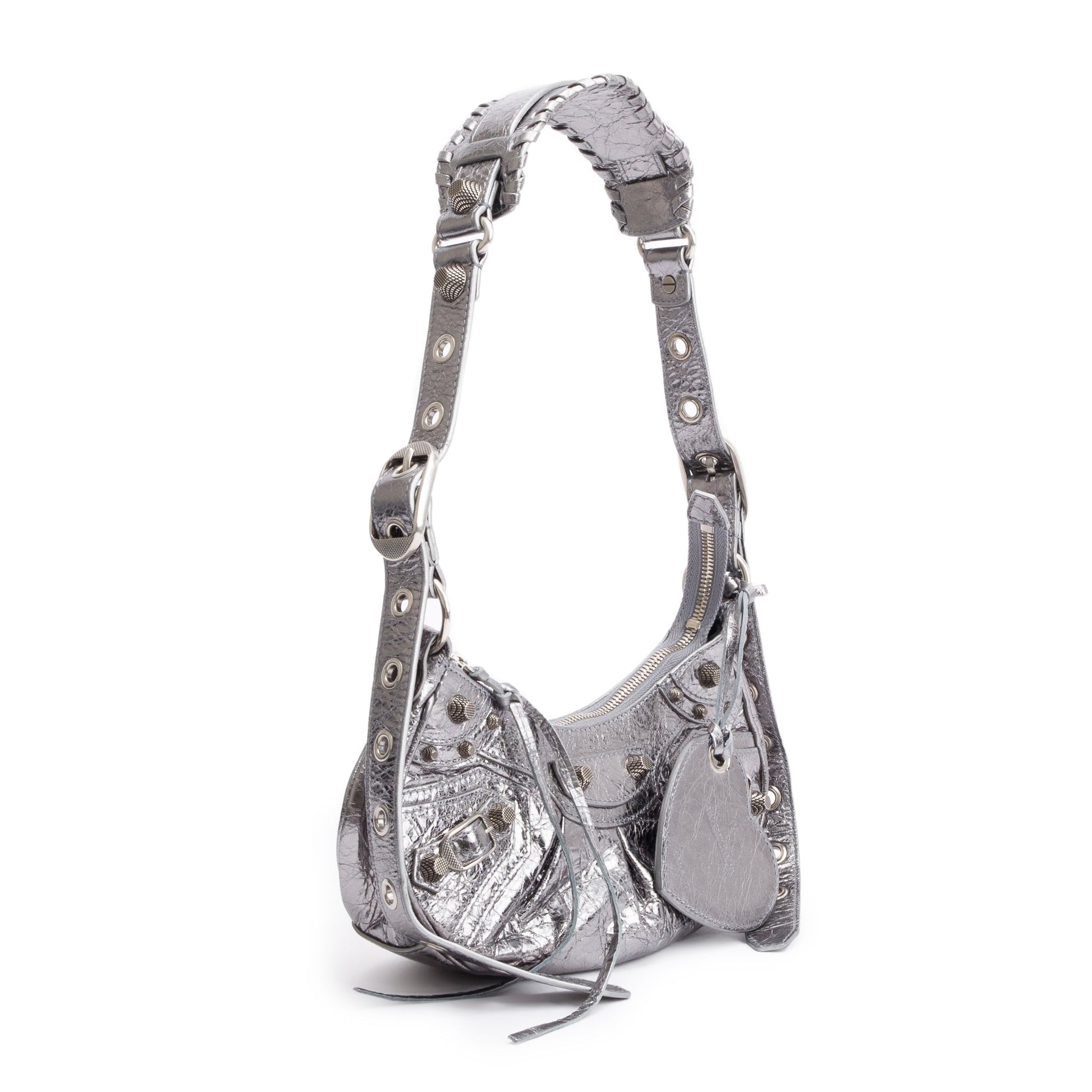 Balenciaga Metallic Arena Calfskin Le Cagole Xs Shoulder Leather Silver Shoulder Bag