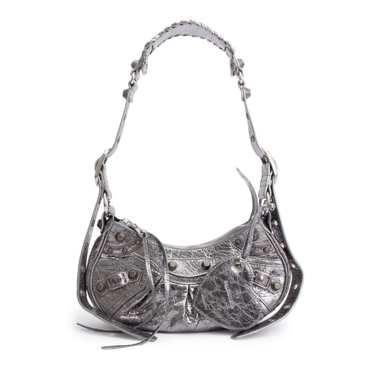 Balenciaga Metallic Arena Calfskin Le Cagole Xs Shoulder Leather Silver Shoulder Bag