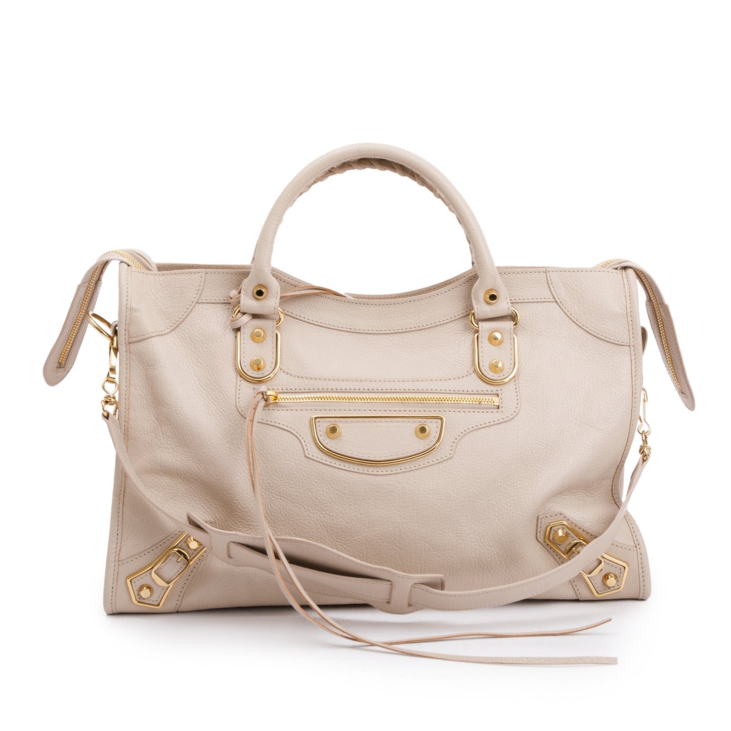 Balenciaga Neutral Chevre Metallic Edge City Bag Leather Travel Bag