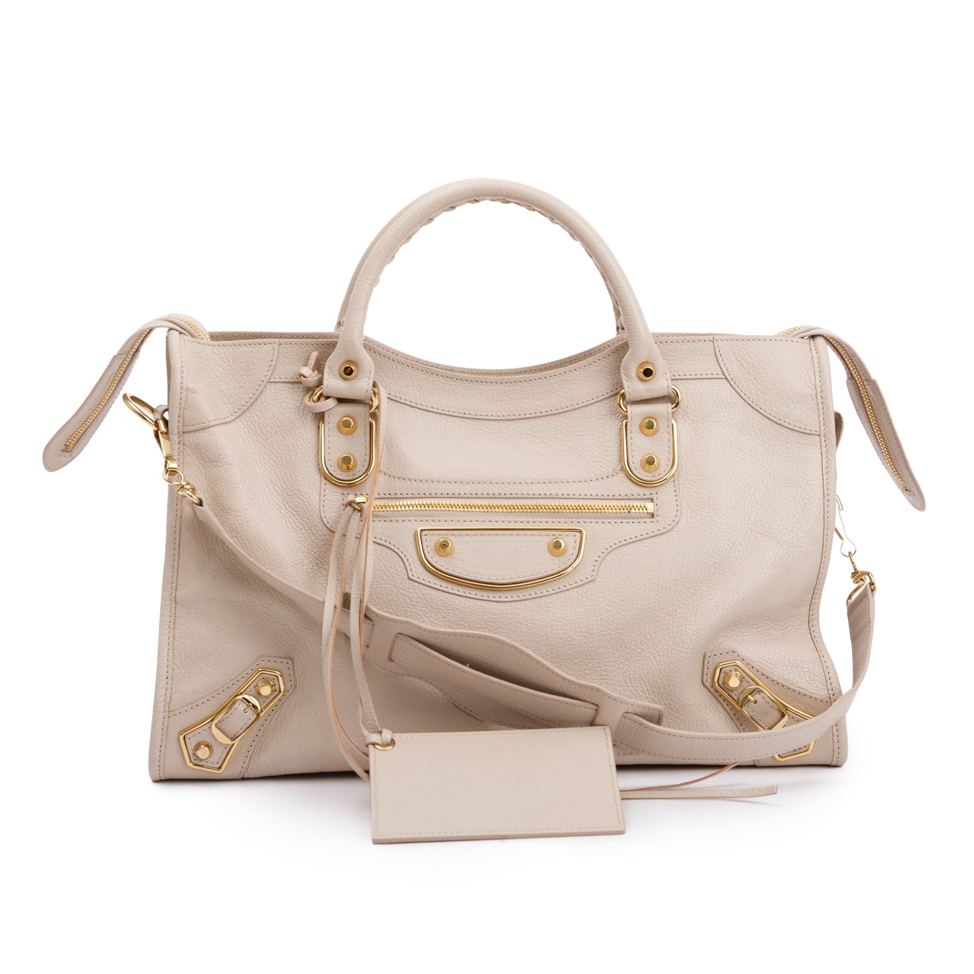 Balenciaga Neutral Chevre Metallic Edge City Bag Leather Travel Bag