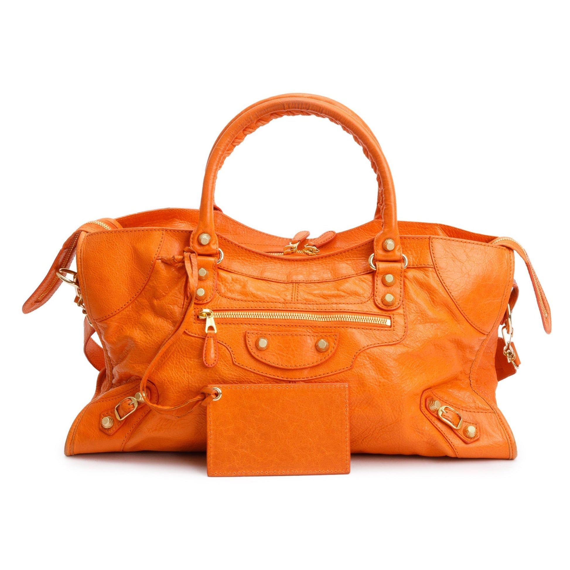 Balenciaga Orange Agneau Giant City Bag Leather Travel Bag