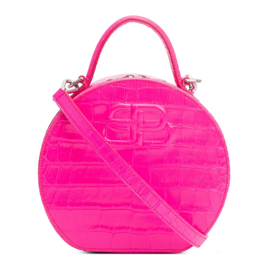 Balenciaga Croc Embossed Bb Vanity Round Crossbody Leather Pink Crossbody Bag