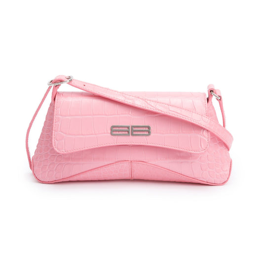 Balenciaga Croc Embossed Xx Flap Crossbody Bag Leather Pink