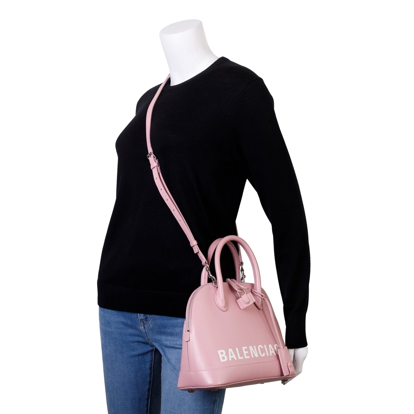 Balenciaga Grained Calfskin Ville Top Handle Bag Leather Pink Travel Bag