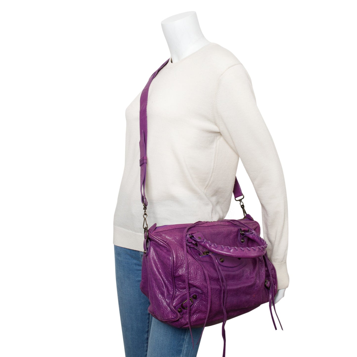 Balenciaga Purple Polly Boston Bag Leather Travel Bag