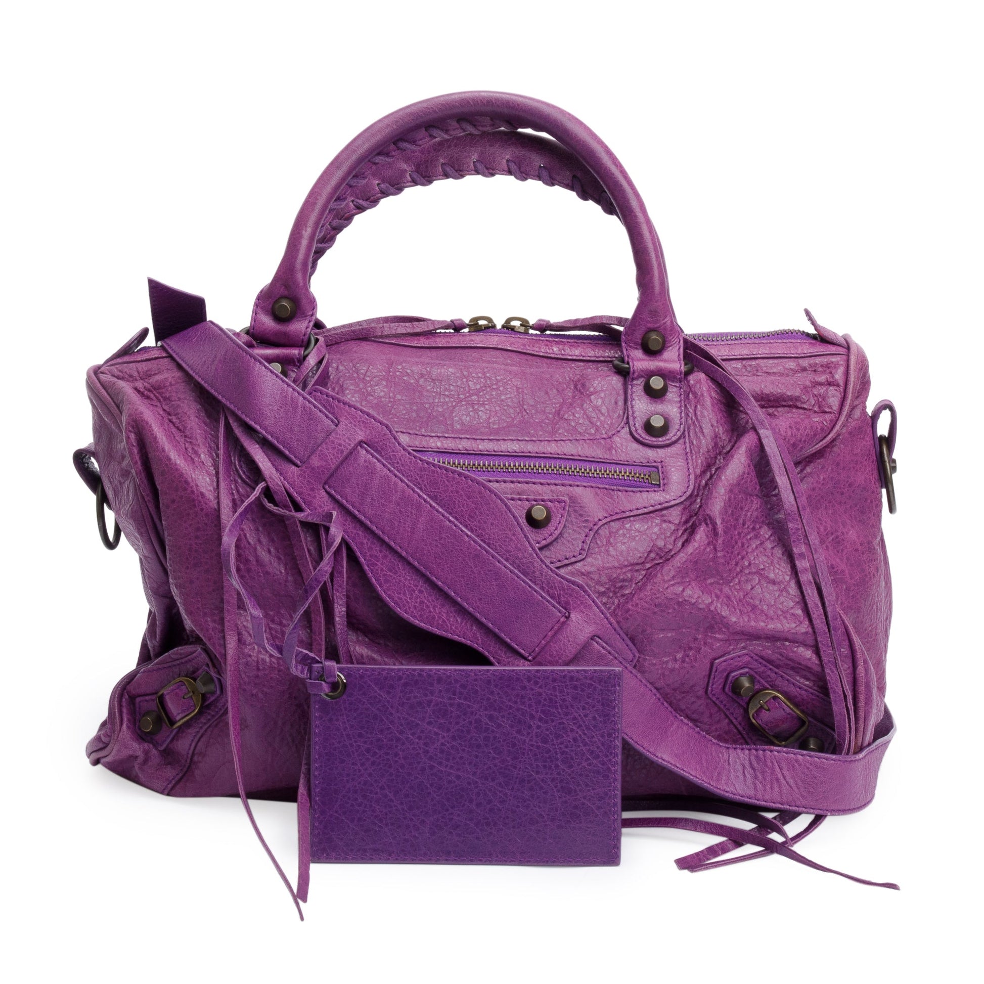 Balenciaga Purple Polly Boston Bag Leather Travel Bag