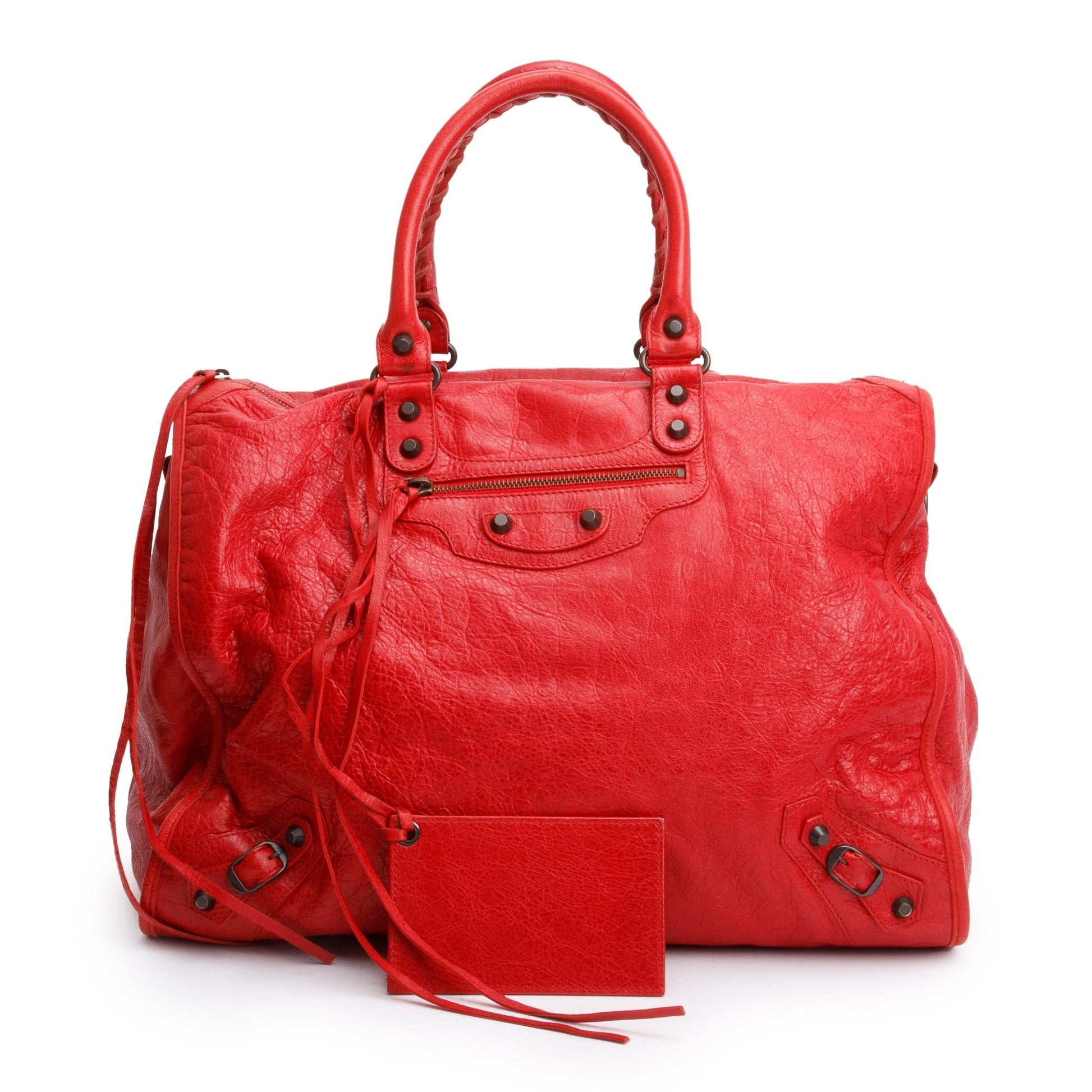 Balenciaga Agneau Motocross Classic Kraft Bag Leather Red Travel Bag
