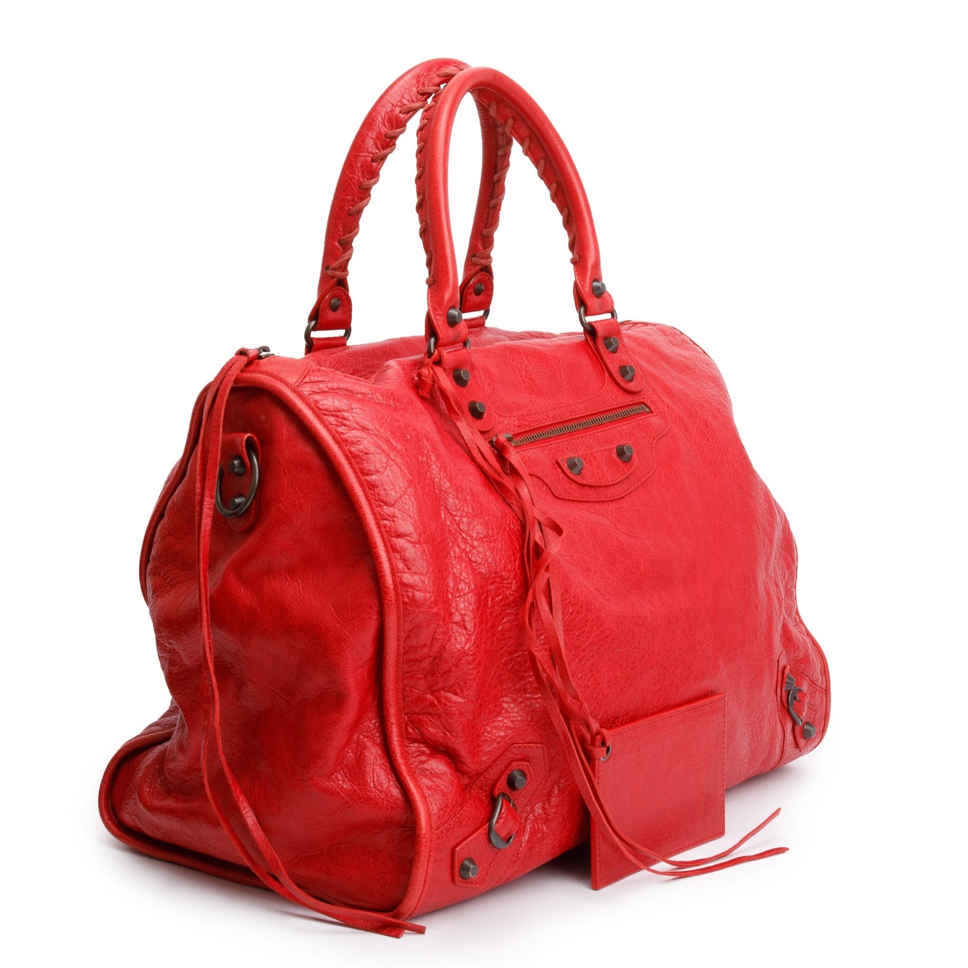 Balenciaga Agneau Motocross Classic Kraft Bag Leather Red Travel Bag