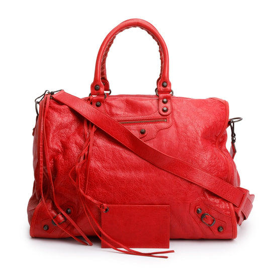 Balenciaga Agneau Motocross Classic Kraft Bag Leather Red Travel Bag