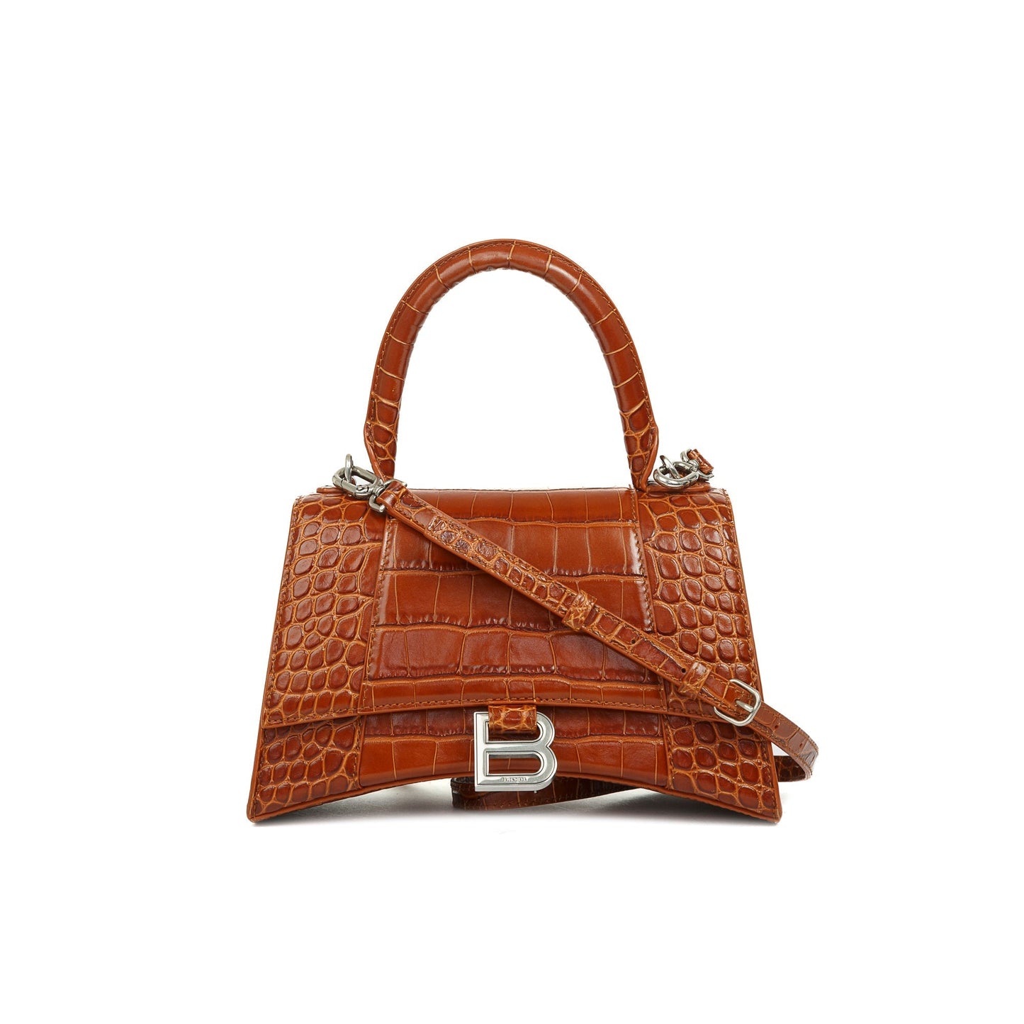 Balenciaga Croc Embossed Hourglass Top Handle Bag Brown Small Travel Bag