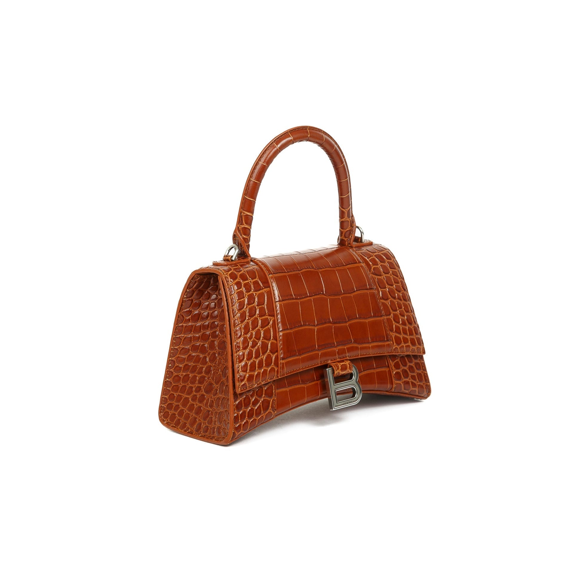 Balenciaga Croc Embossed Hourglass Top Handle Bag Brown Small Travel Bag