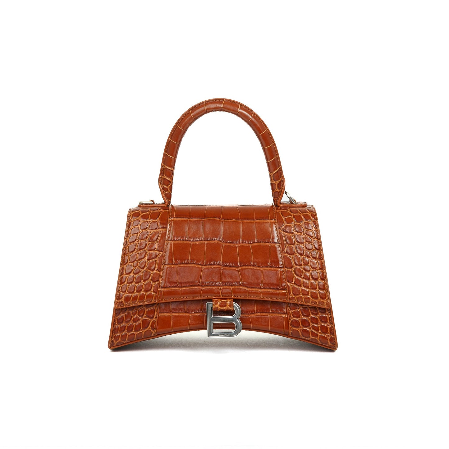 Balenciaga Croc Embossed Hourglass Top Handle Bag Brown Small Travel Bag