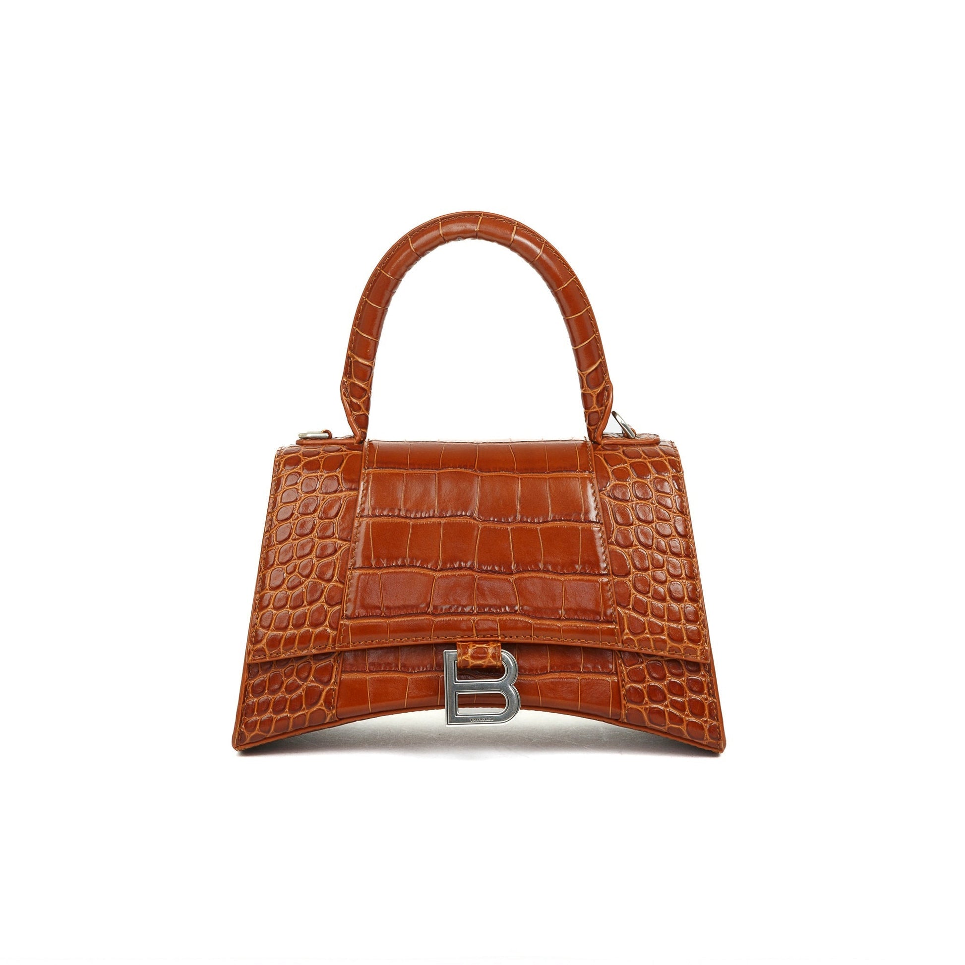 Balenciaga Croc Embossed Hourglass Top Handle Bag Brown Small Travel Bag