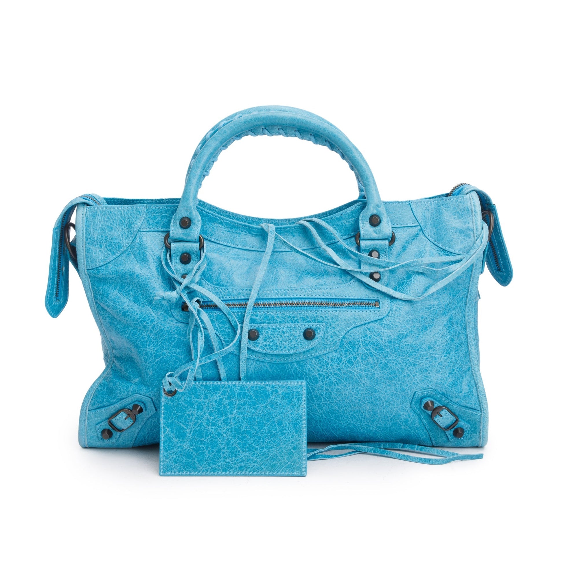 Balenciaga Teal Agneau Motocross Classic City Bag Leather Travel Bag