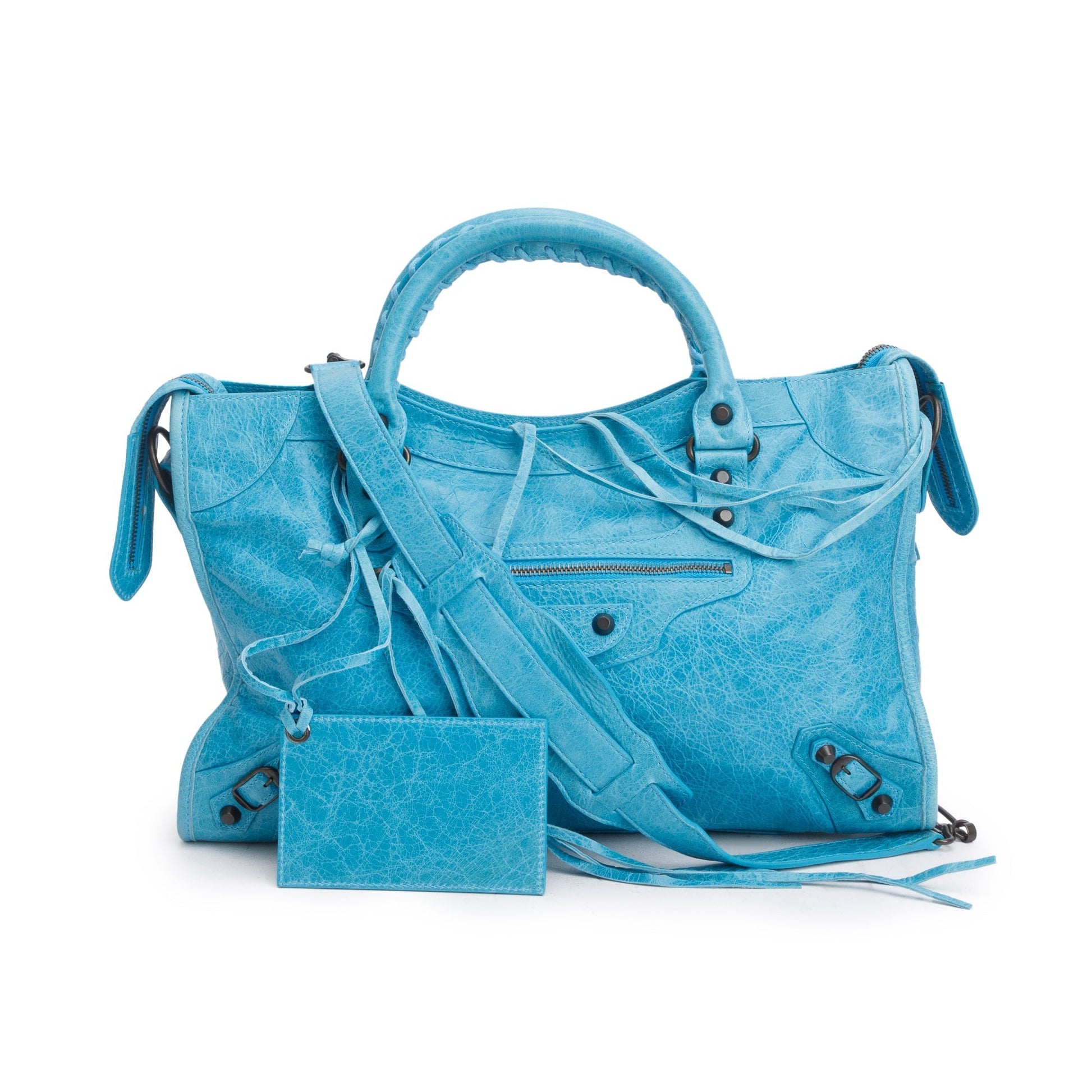Balenciaga Teal Agneau Motocross Classic City Bag Leather Travel Bag