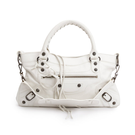 Balenciaga Arena Motocross Classic First Bag Leather White Travel Bag