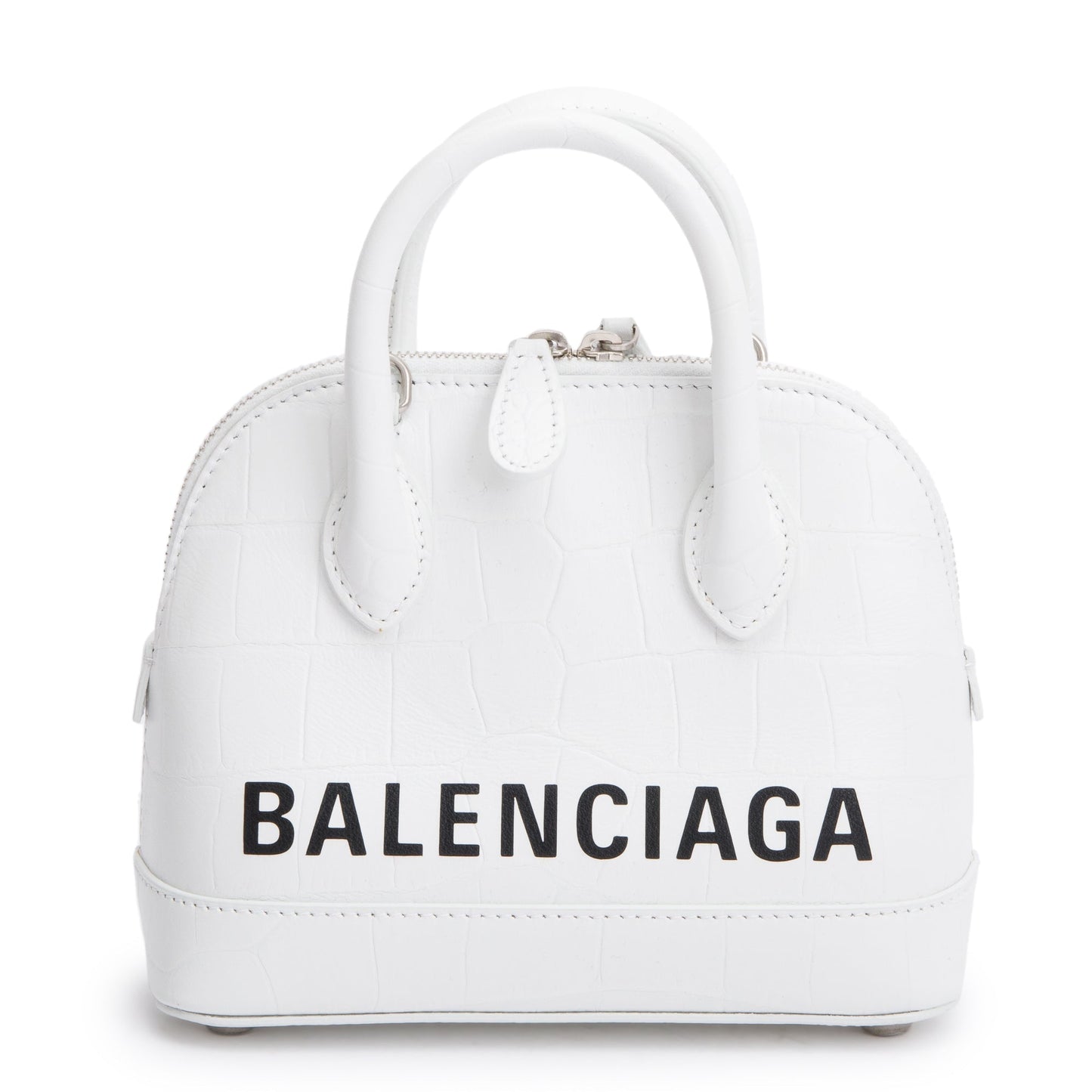 Balenciaga Croc Embossed Calfskin Xxs Ville Top Handle Leather White Travel Bag