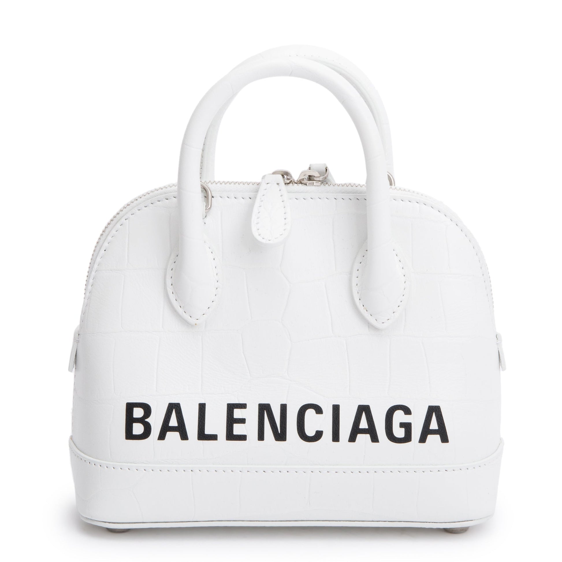 Balenciaga Croc Embossed Calfskin Xxs Ville Top Handle Leather White Travel Bag