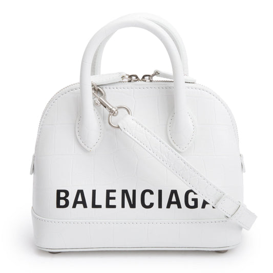 Balenciaga Croc Embossed Calfskin Xxs Ville Top Handle Leather White Travel Bag