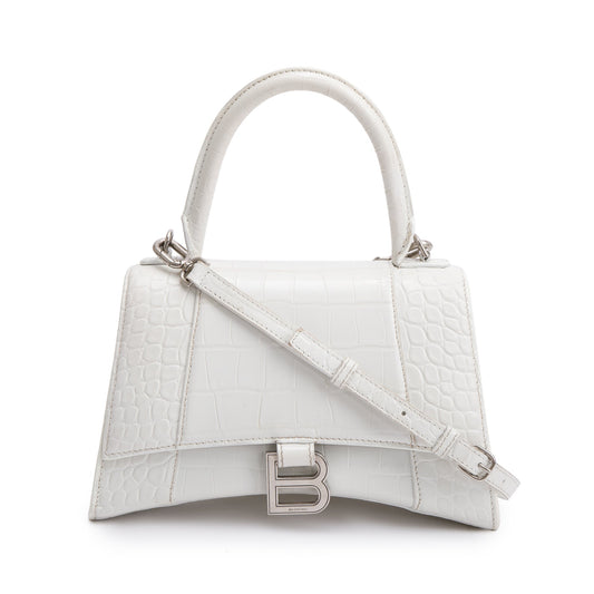 Balenciaga Croc Embossed Hourglass Top Handle Bag Leather White Travel Bag