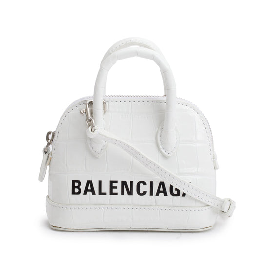 Balenciaga Crocodile Embossed Ville Top Handle Bag White Mini Travel Bag