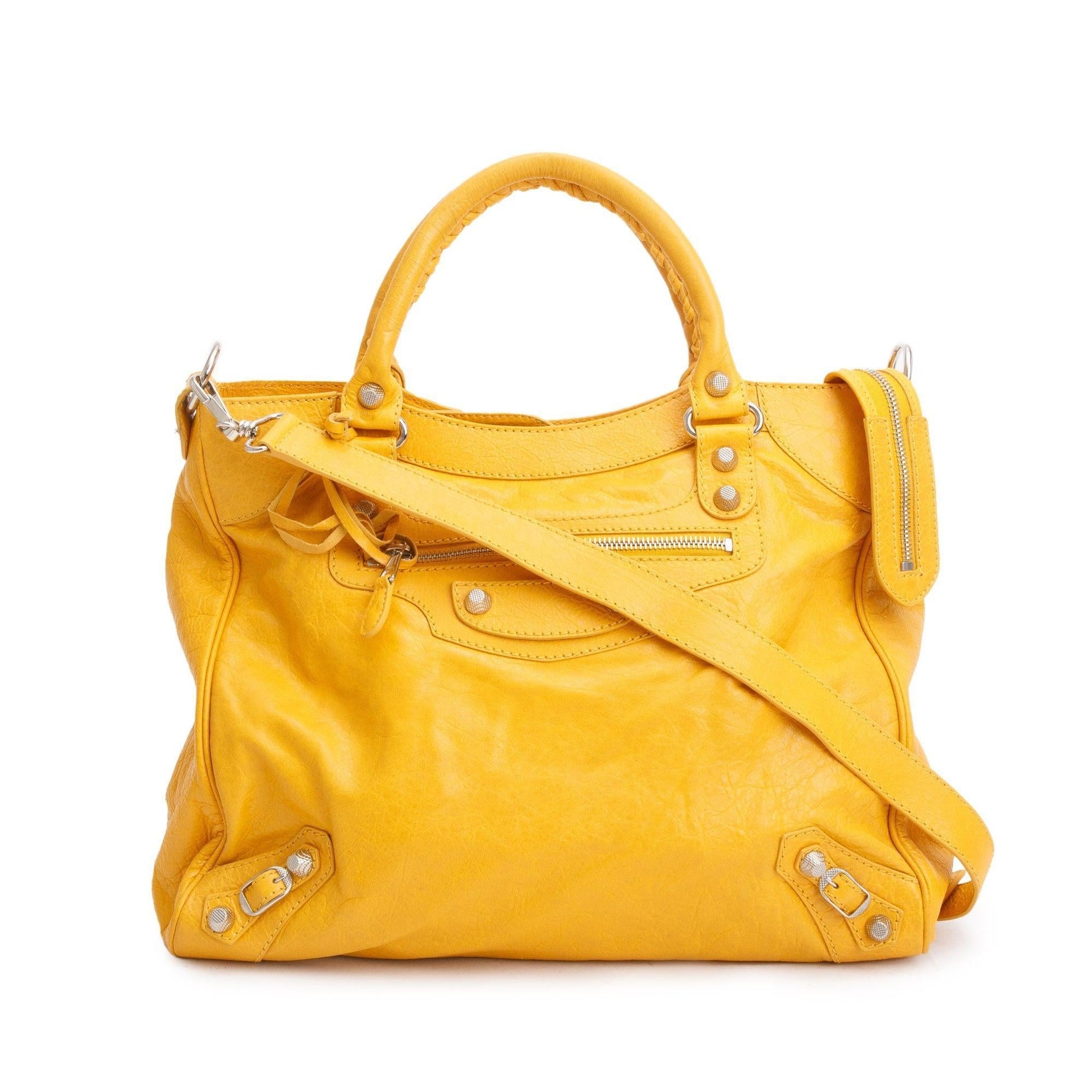 Balenciaga Yellow Agneau Giant Velo Bag Leather Travel Bag