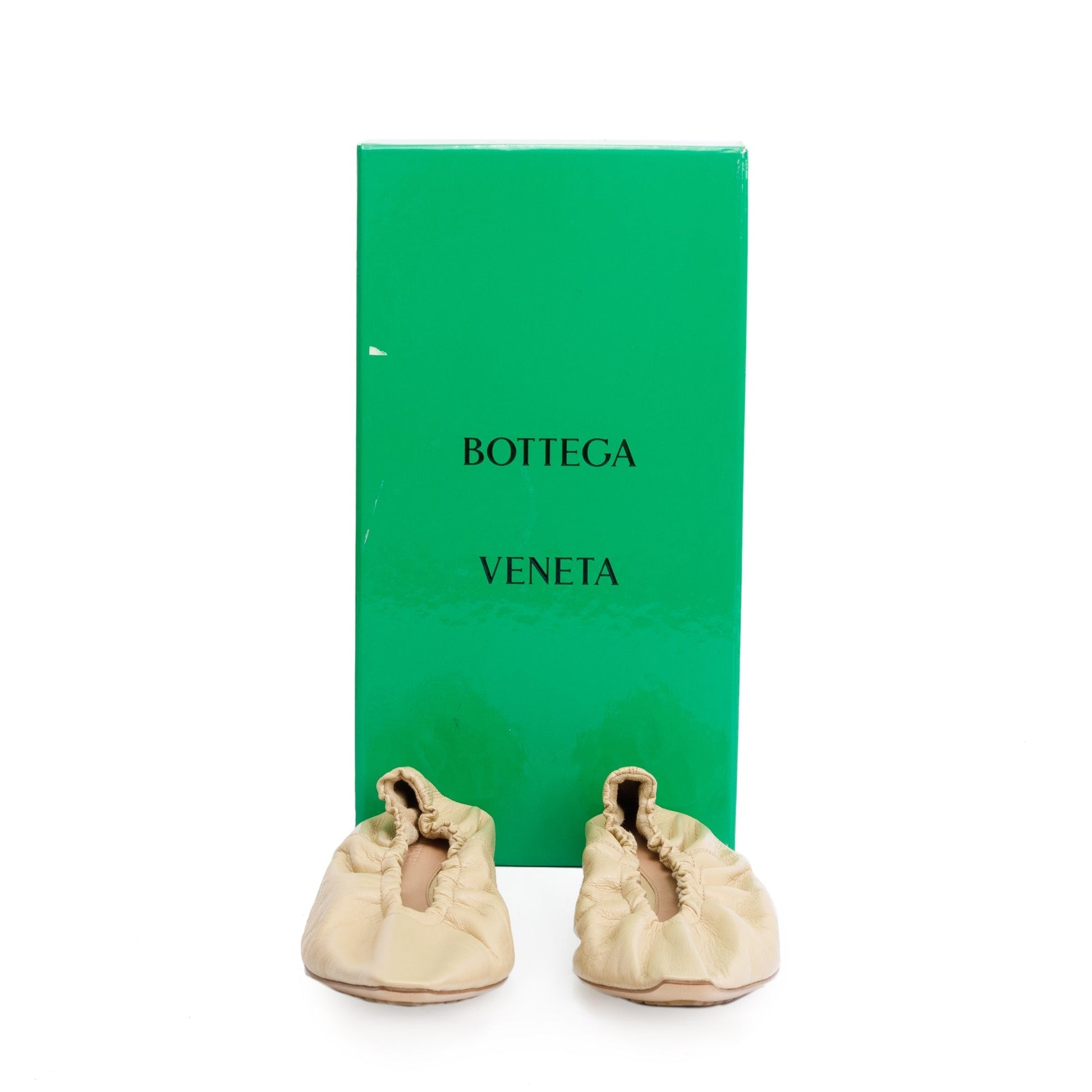 Bottega Veneta Crush Nappa Ballerina Flats Size Travel Bag Leather Beige Shoes