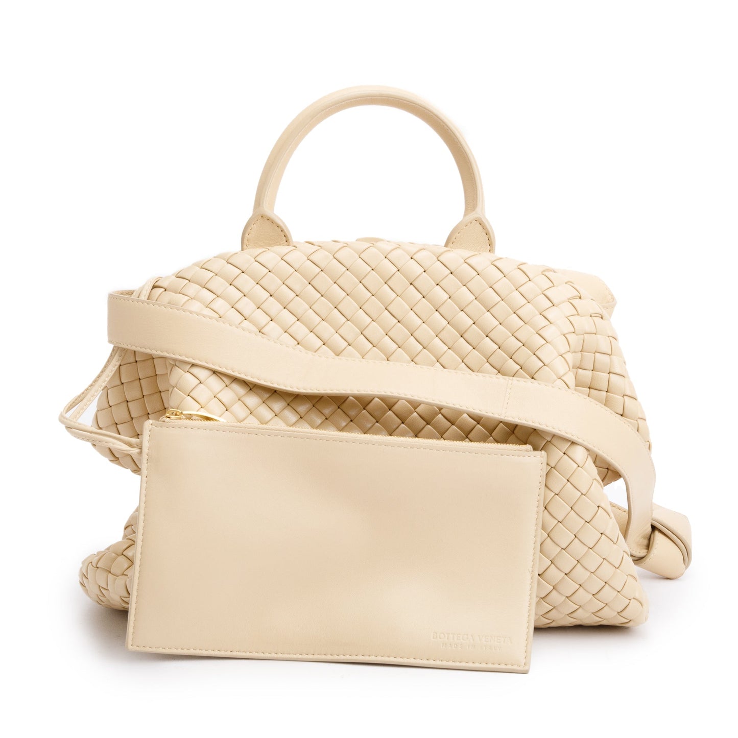Bottega Veneta Intrecciato Weave Padded The Handle Bag Beige Medium Travel Bag
