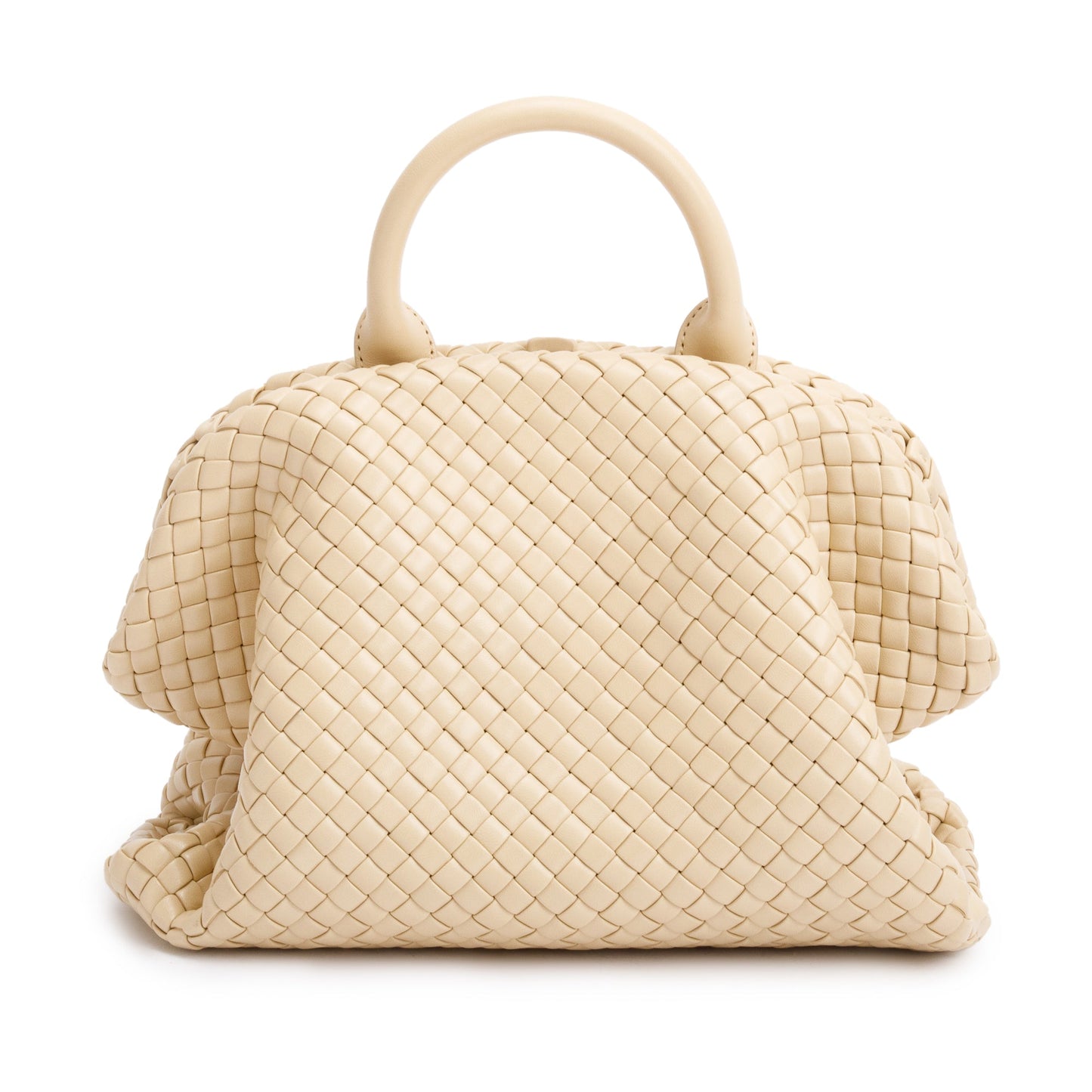 Bottega Veneta Intrecciato Weave Padded The Handle Bag Beige Medium Travel Bag