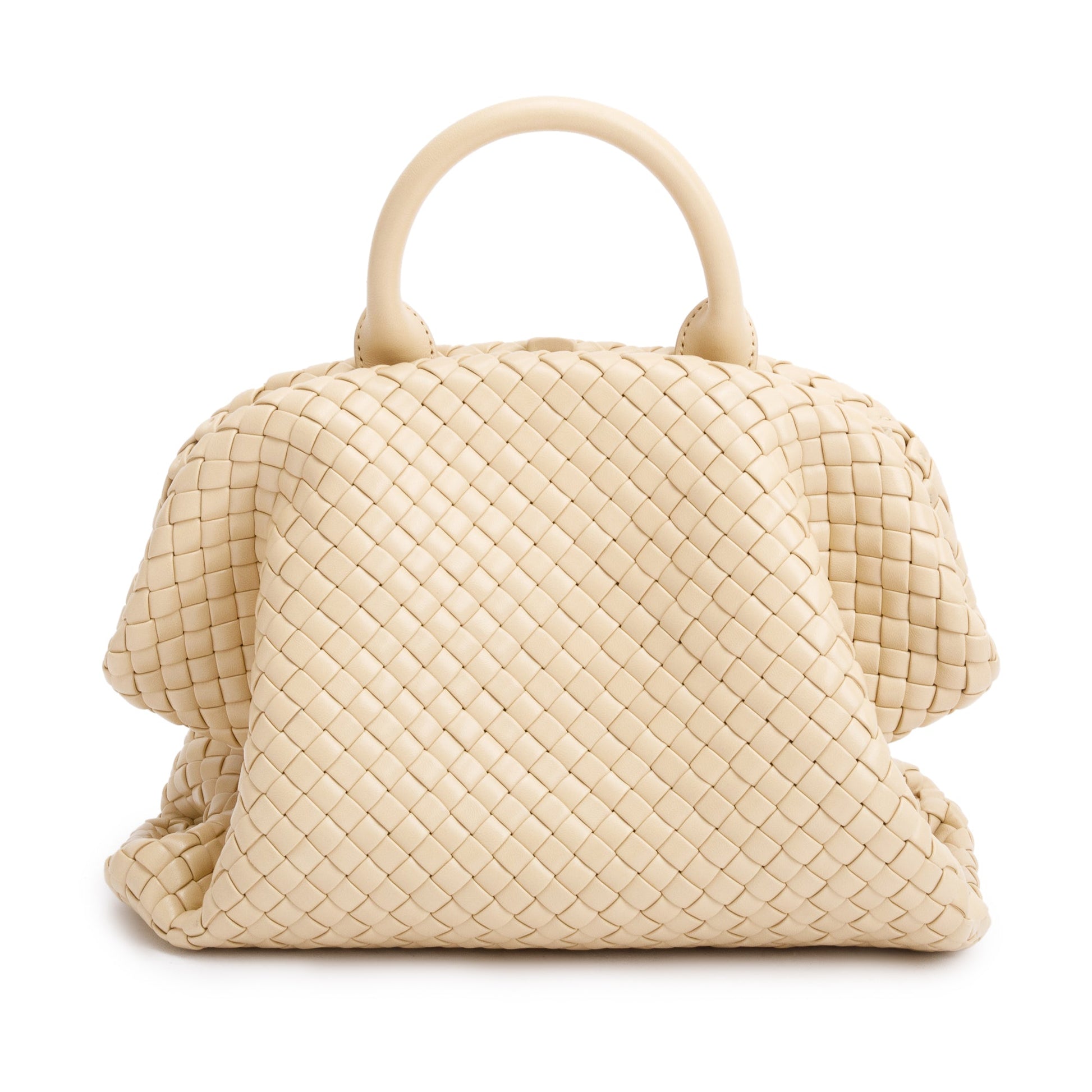 Bottega Veneta Intrecciato Weave Padded The Handle Bag Beige Medium Travel Bag