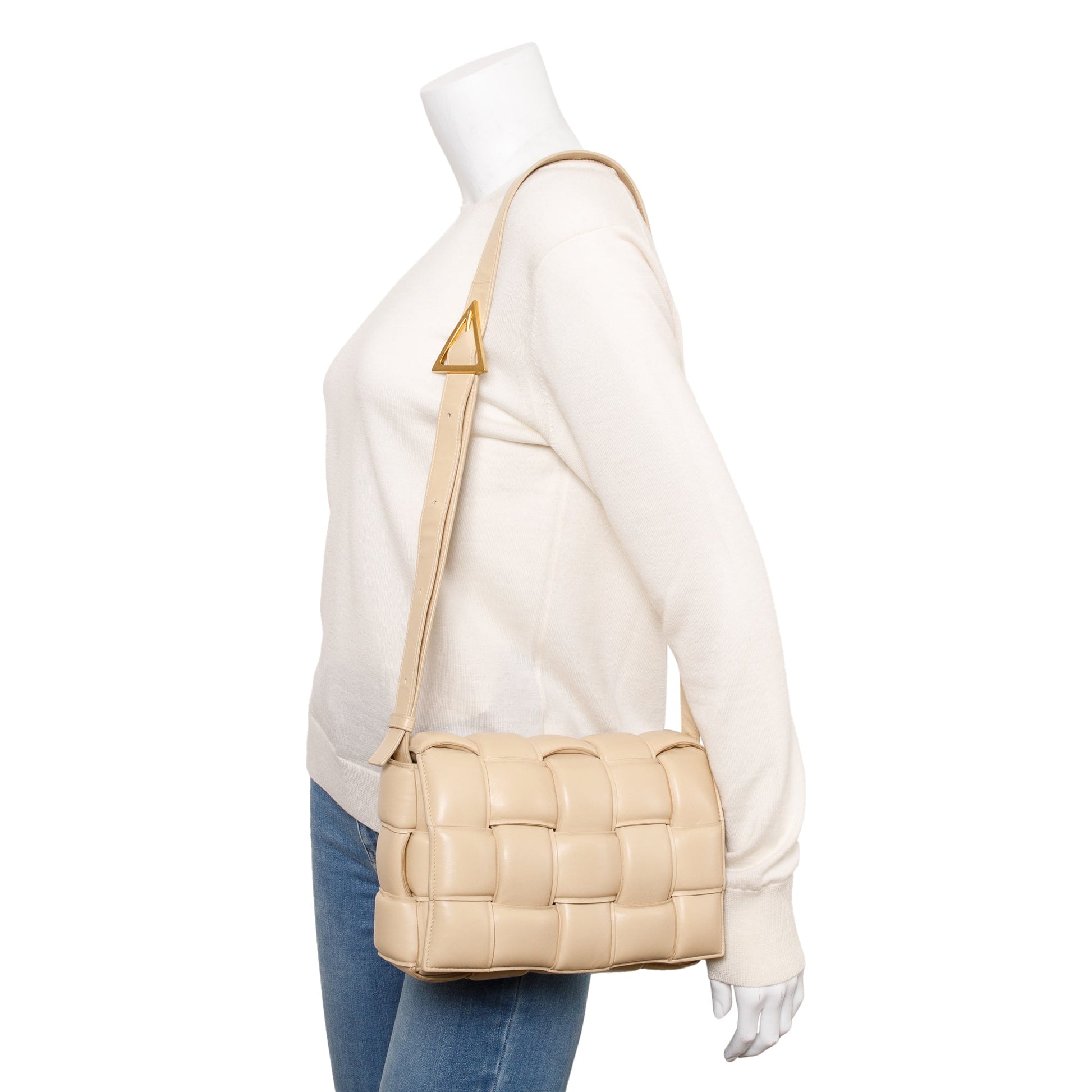 Bottega Veneta Lambskin Classic Padded Cassette Bag Leather Beige Travel Bag