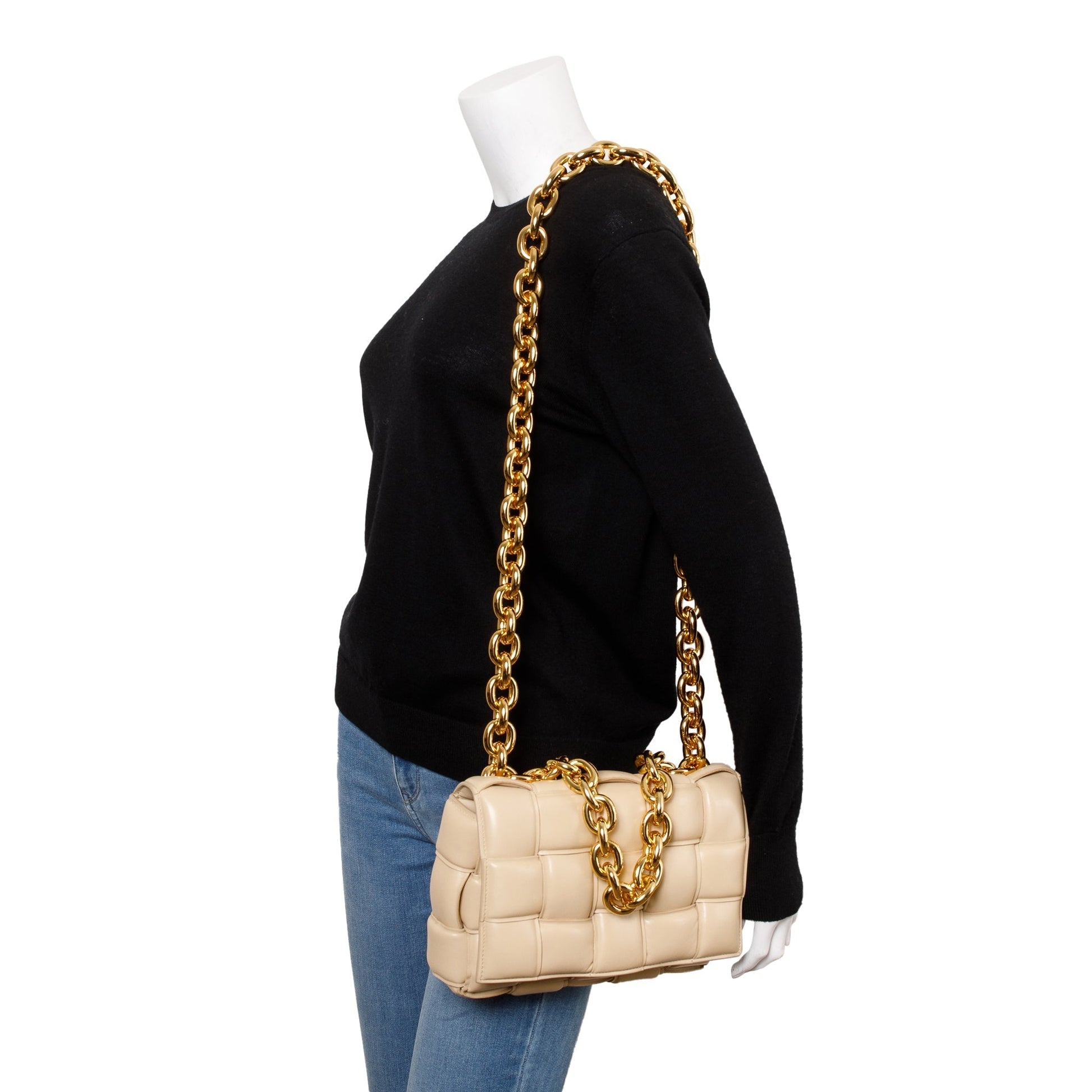 Bottega Veneta Nappa Intrecciato Padded Cassette Bag Beige Chain Travel Bag