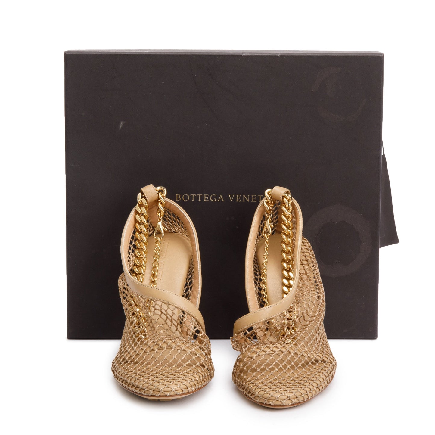 Bottega Veneta Nappa Mesh Chunky Link Pumps Size Travel Beige Chain Shoes