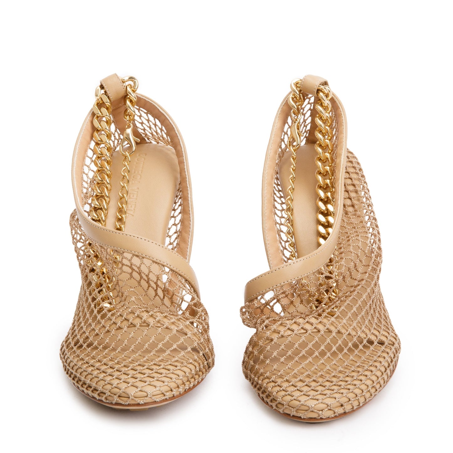 Bottega Veneta Nappa Mesh Chunky Link Pumps Size Travel Beige Chain Shoes