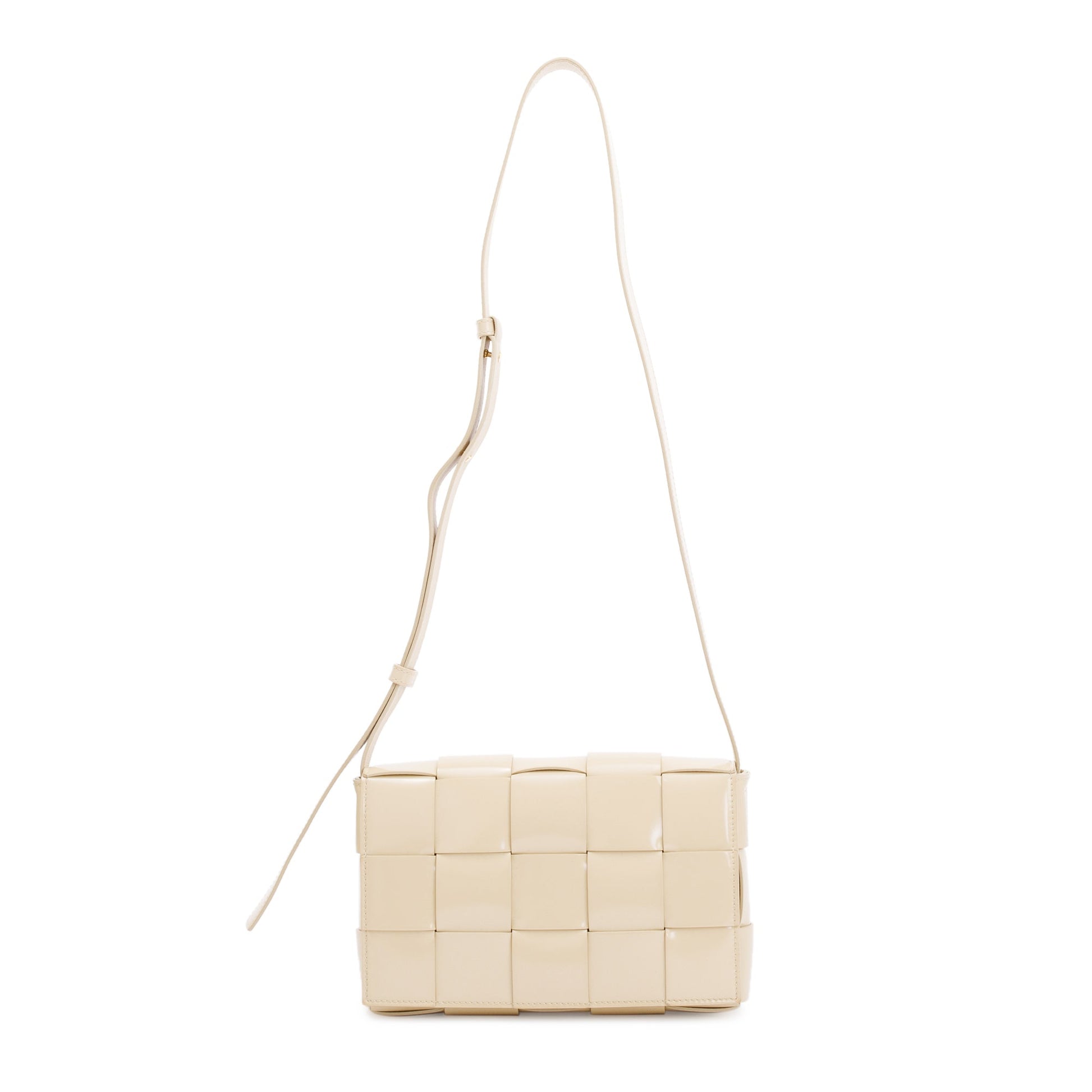Bottega Veneta Patent Intrecciato Cassette Bag Leather Beige Travel Bag
