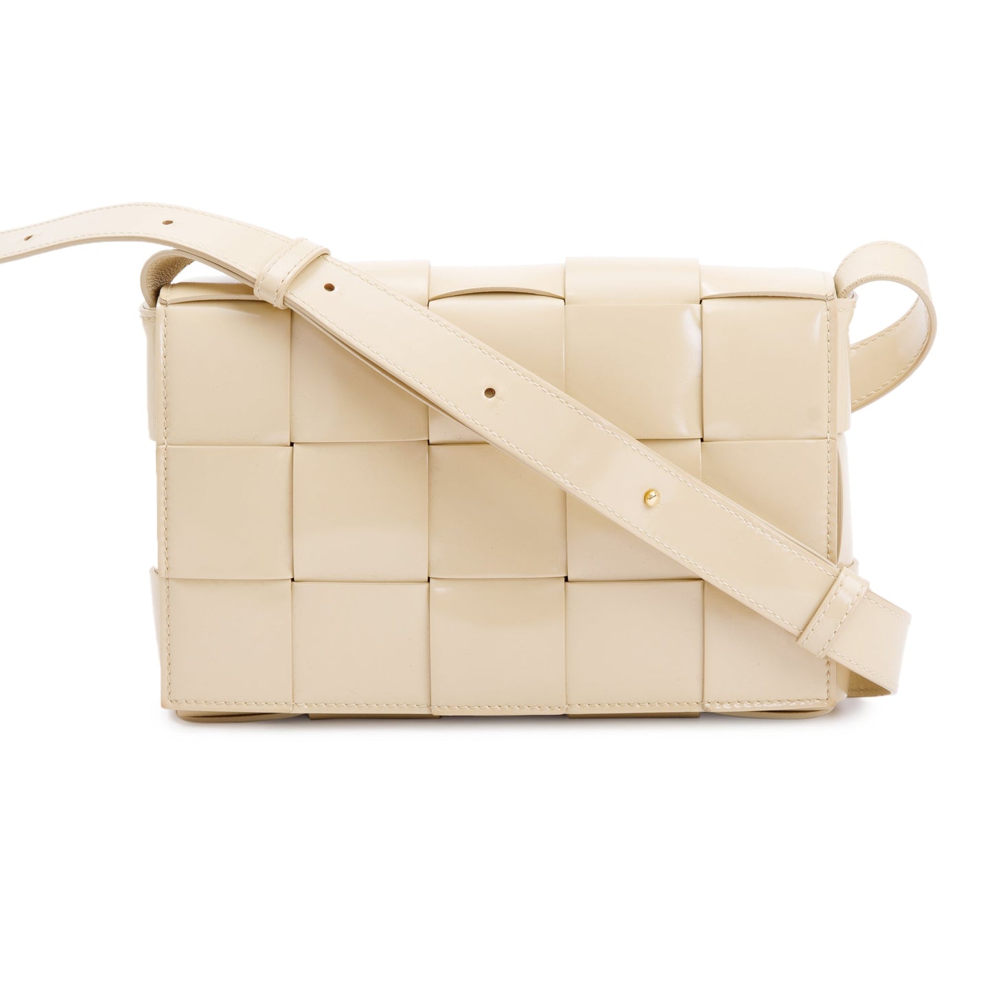 Bottega Veneta Patent Intrecciato Cassette Bag Leather Beige Travel Bag