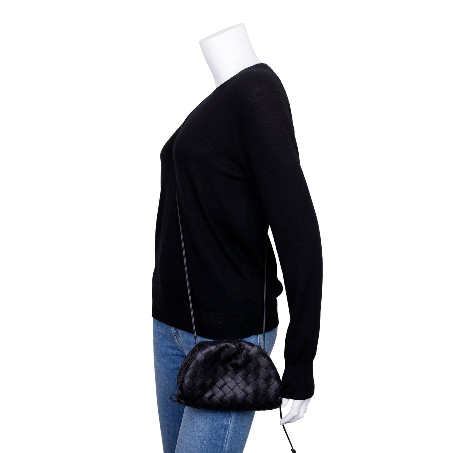 Bottega Veneta Intrecciato Pouch Travel Bag Leather Black