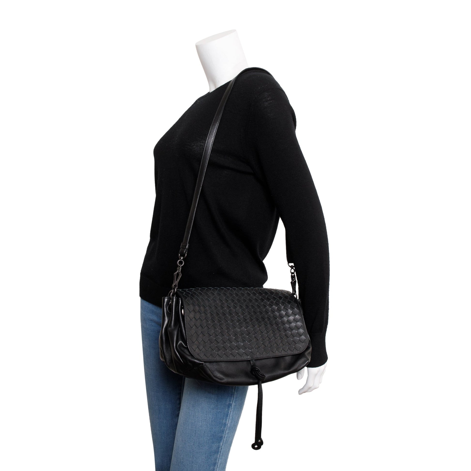 Bottega Veneta Intrecciato Nappa Crossbody Bag Leather Black