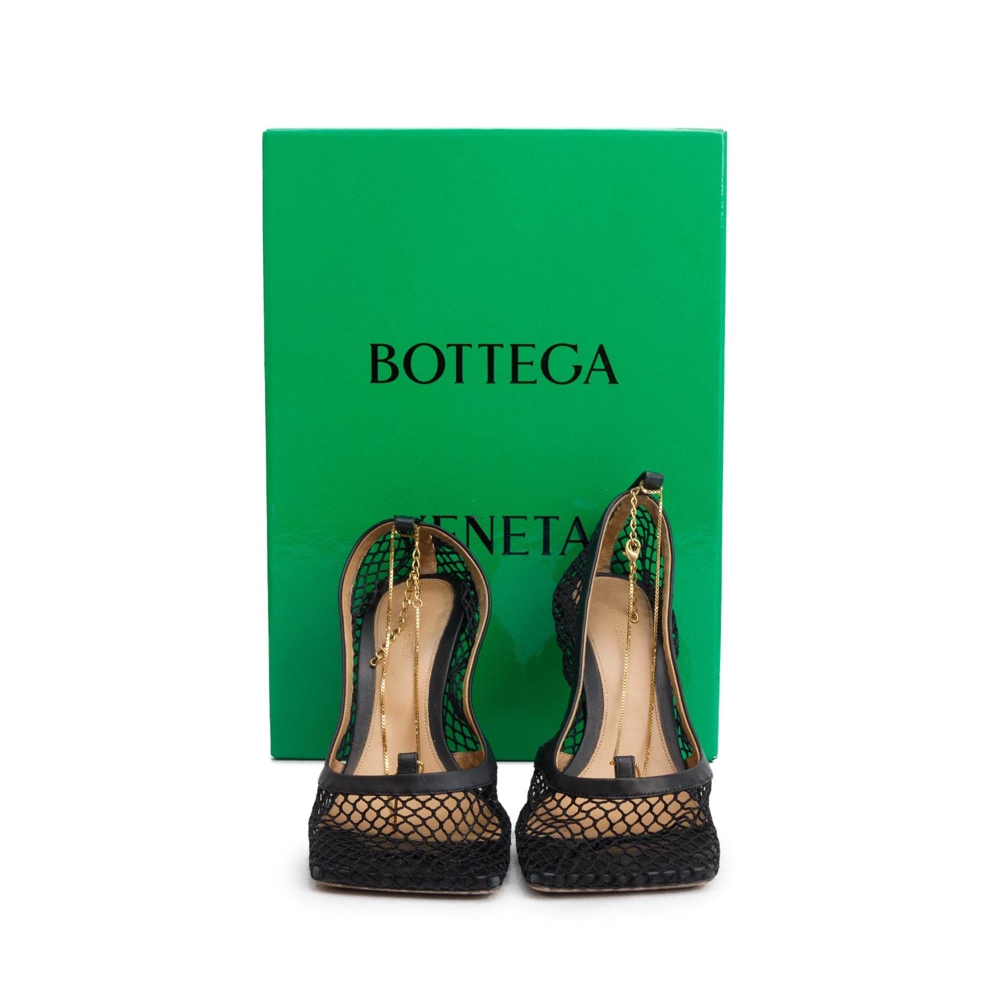 Bottega Veneta Nappa Mesh Stretch Link Pumps Size Travel Black Chain Shoes