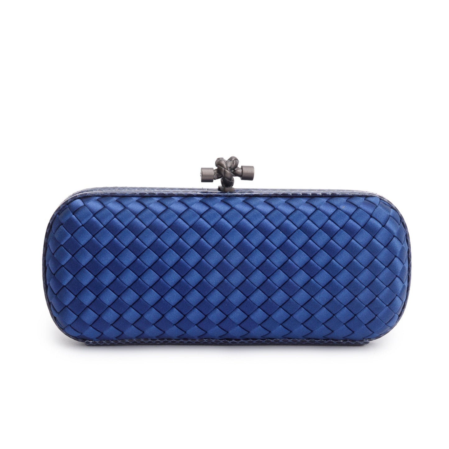 Bottega Veneta Ayers Trimmed Intrecciato Stretch Knot Clutch Blue Clutch Bag