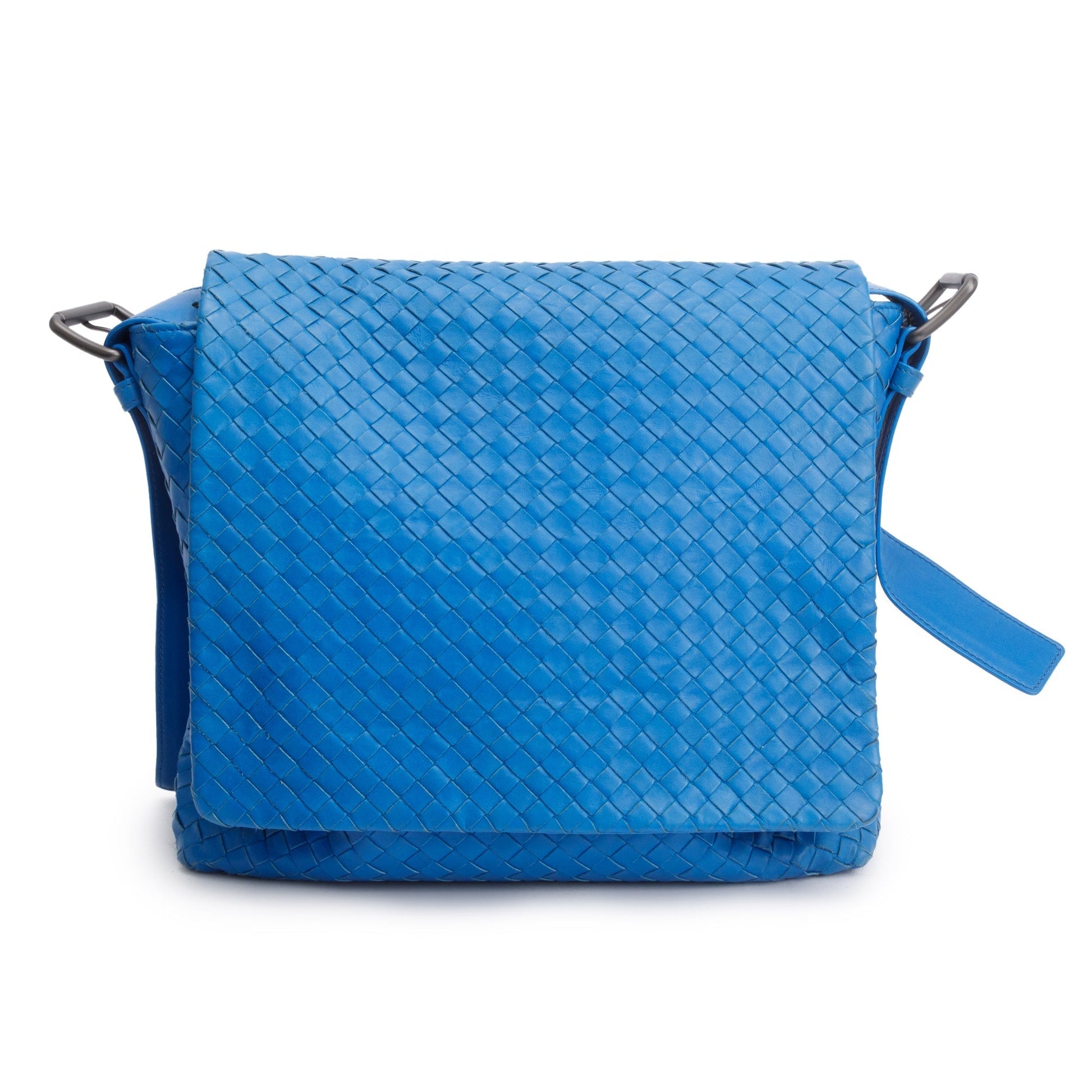 Bottega Veneta Intrecciato Cobble Messenger Bag Leather Blue Travel Bag