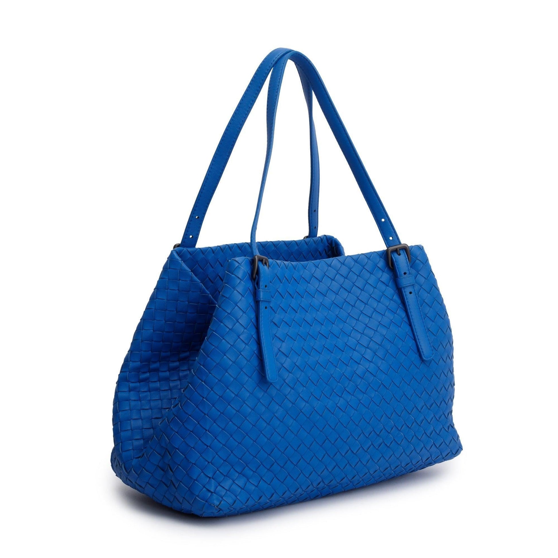 Bottega Veneta Intrecciato Cesta Tote Leather Blue Tote Bag