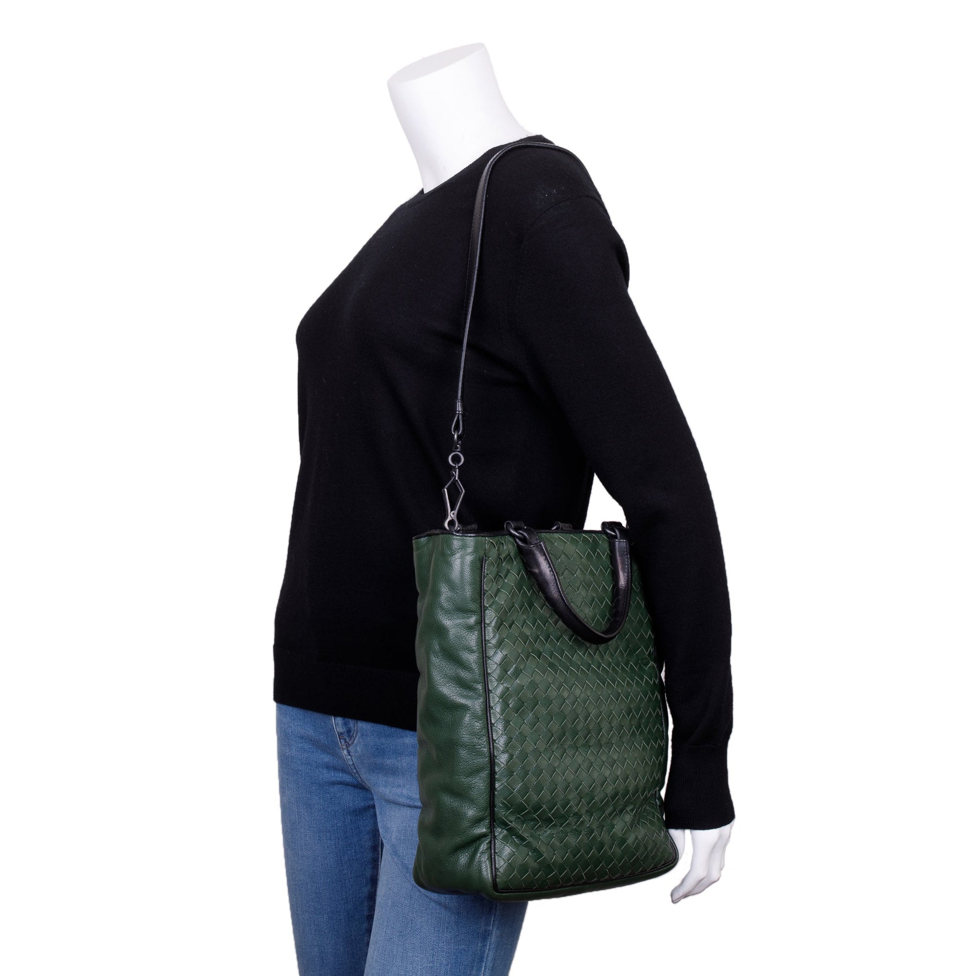 Bottega Veneta Intrecciato Nappa Vertical Tote Green Small Tote Bag