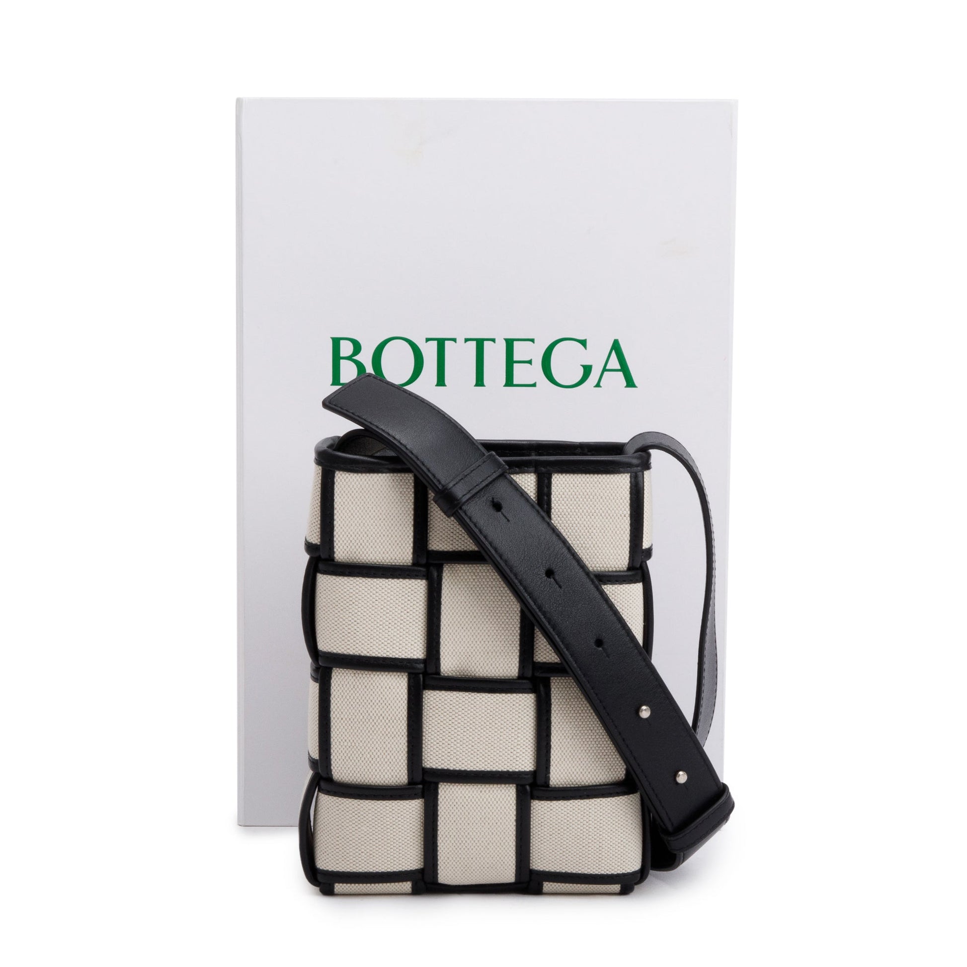Bottega Veneta Neutral Intrecciato Trim Cassette Bucket Bag Leather Canvas