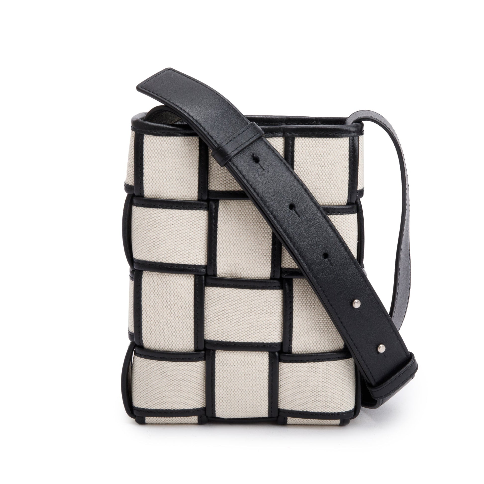 Bottega Veneta Neutral Intrecciato Trim Cassette Bucket Bag Leather Canvas