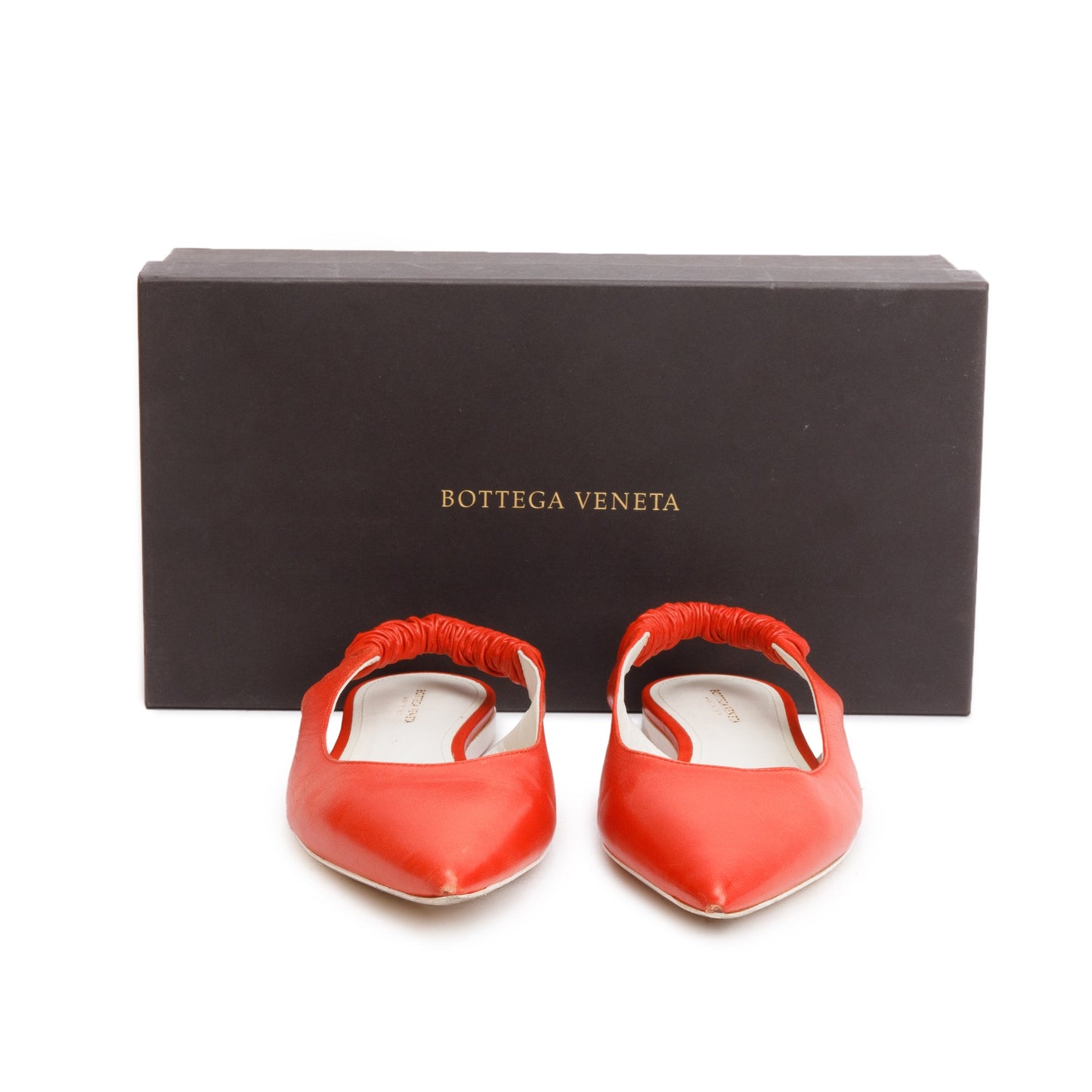 Bottega Veneta Orange Slingback Ballerina Flats Size Travel Bag Leather Shoes