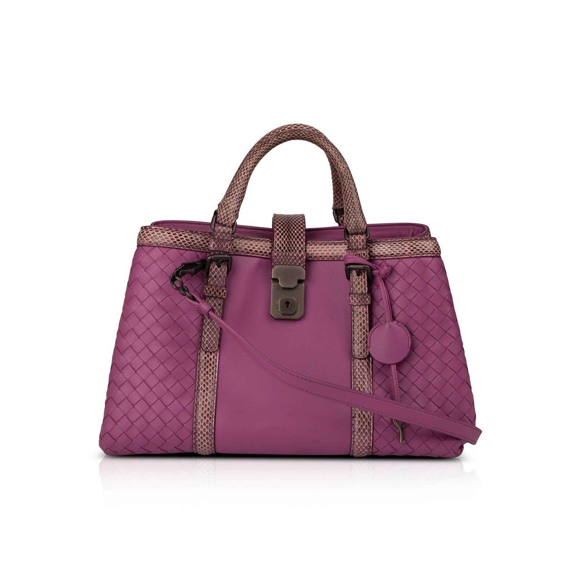 Bottega Veneta Snakeskin Trimmed Intrecciato Roma Bag Travel Bag
